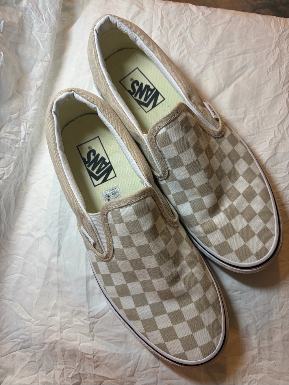 Vans Slip-On Checkerboard Canvas Sneakers — Beige & White